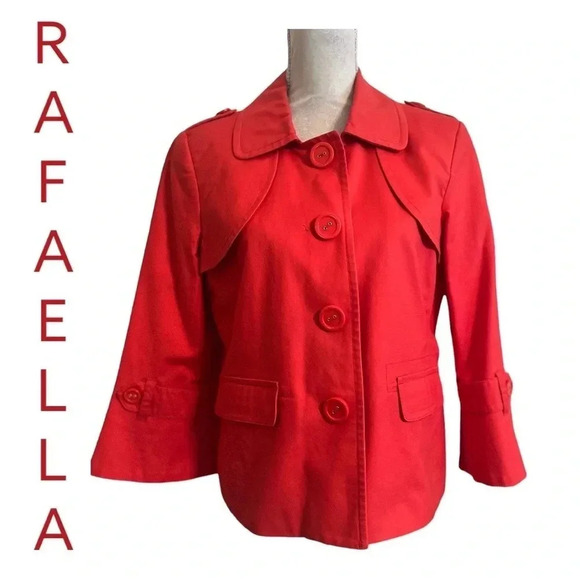 RAFAELLA-Orange Red Cotton Button Front Blazer Shoulder Tabs‎ - Size Large - Picture 1 of 10